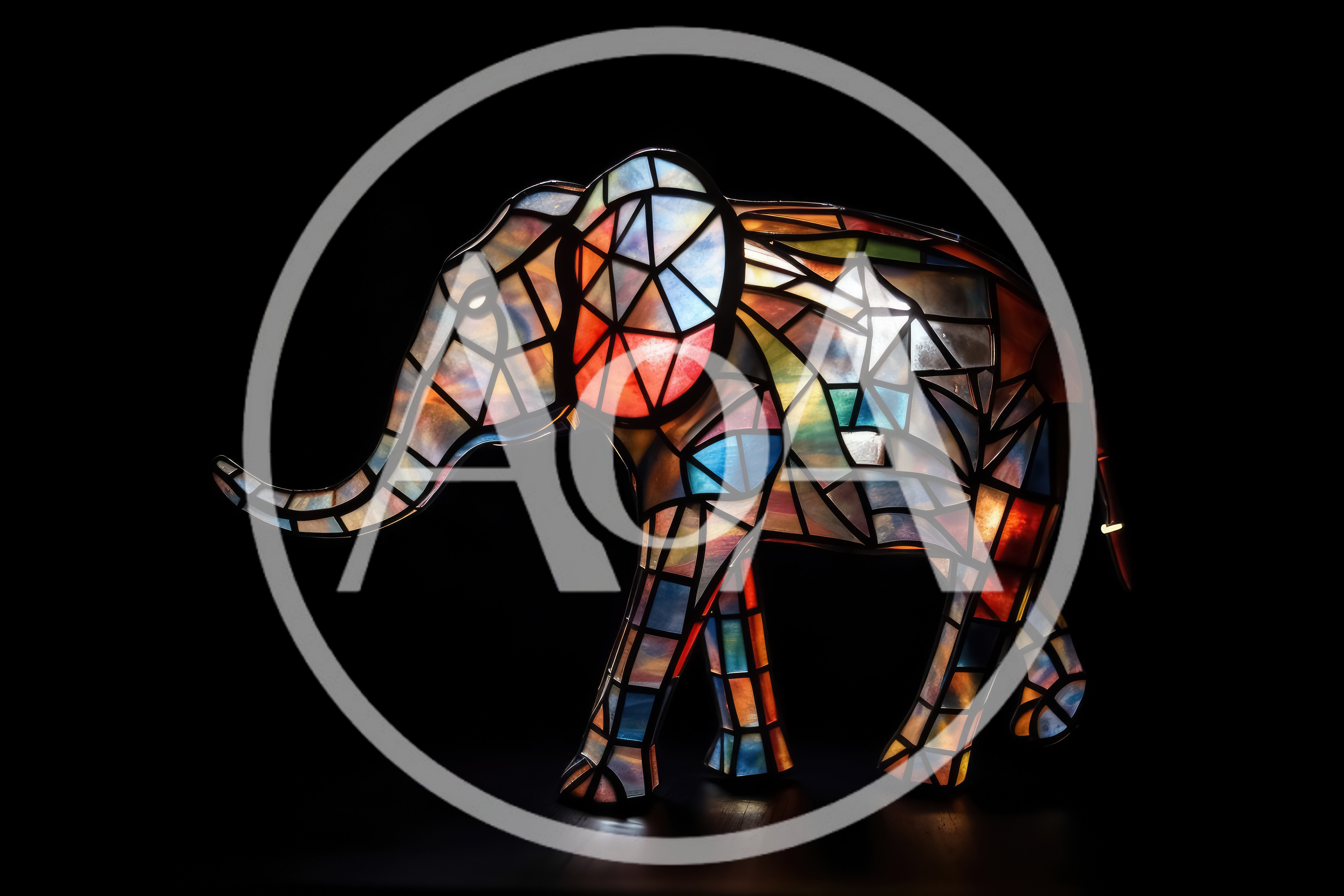 Stained Glass Elephant Lamp On Black Background