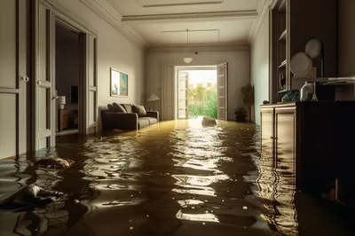 Flooded Living Room Interior With Rising Water