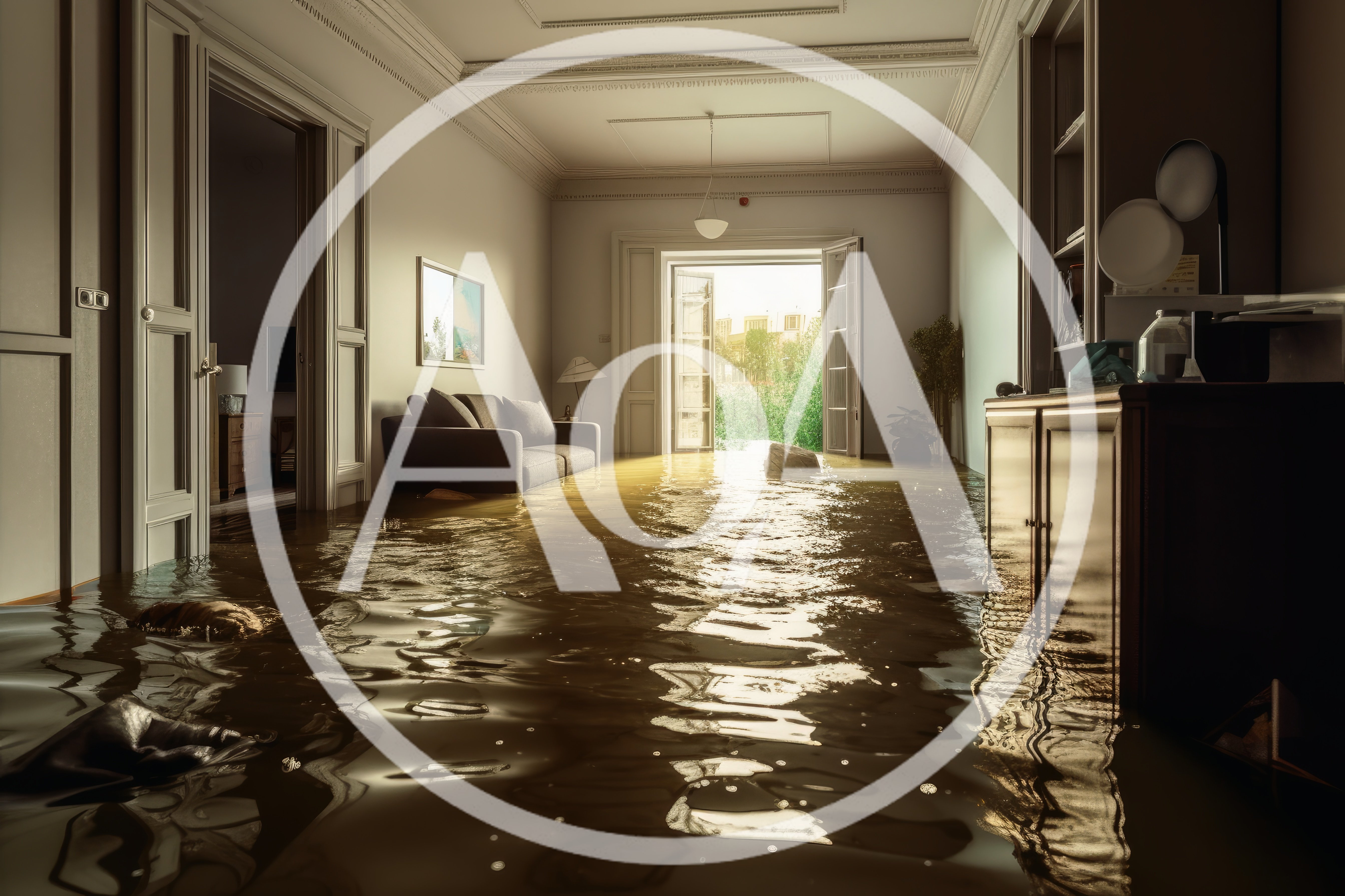 Flooded Living Room Interior With Rising Water