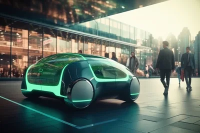 Futuristic Autonomous Electric Vehicle In Modern City