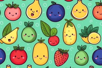Cute Kawaii Fruit Pattern Background