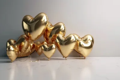 Group Of Shiny Gold Heart Shaped Balloons