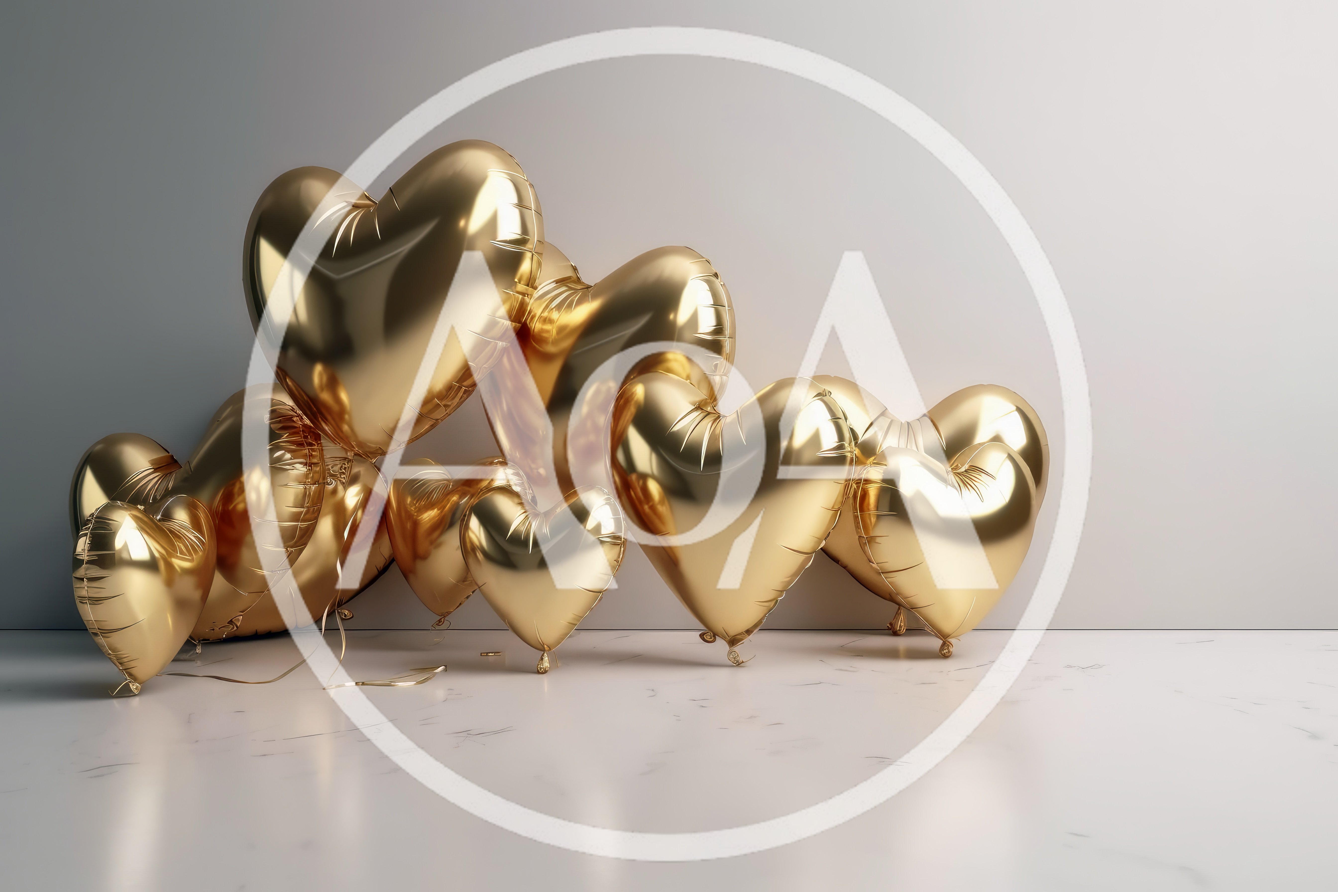 Group Of Shiny Gold Heart Shaped Balloons