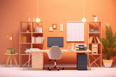 Modern Home Office Workspace With Desk And Shelving