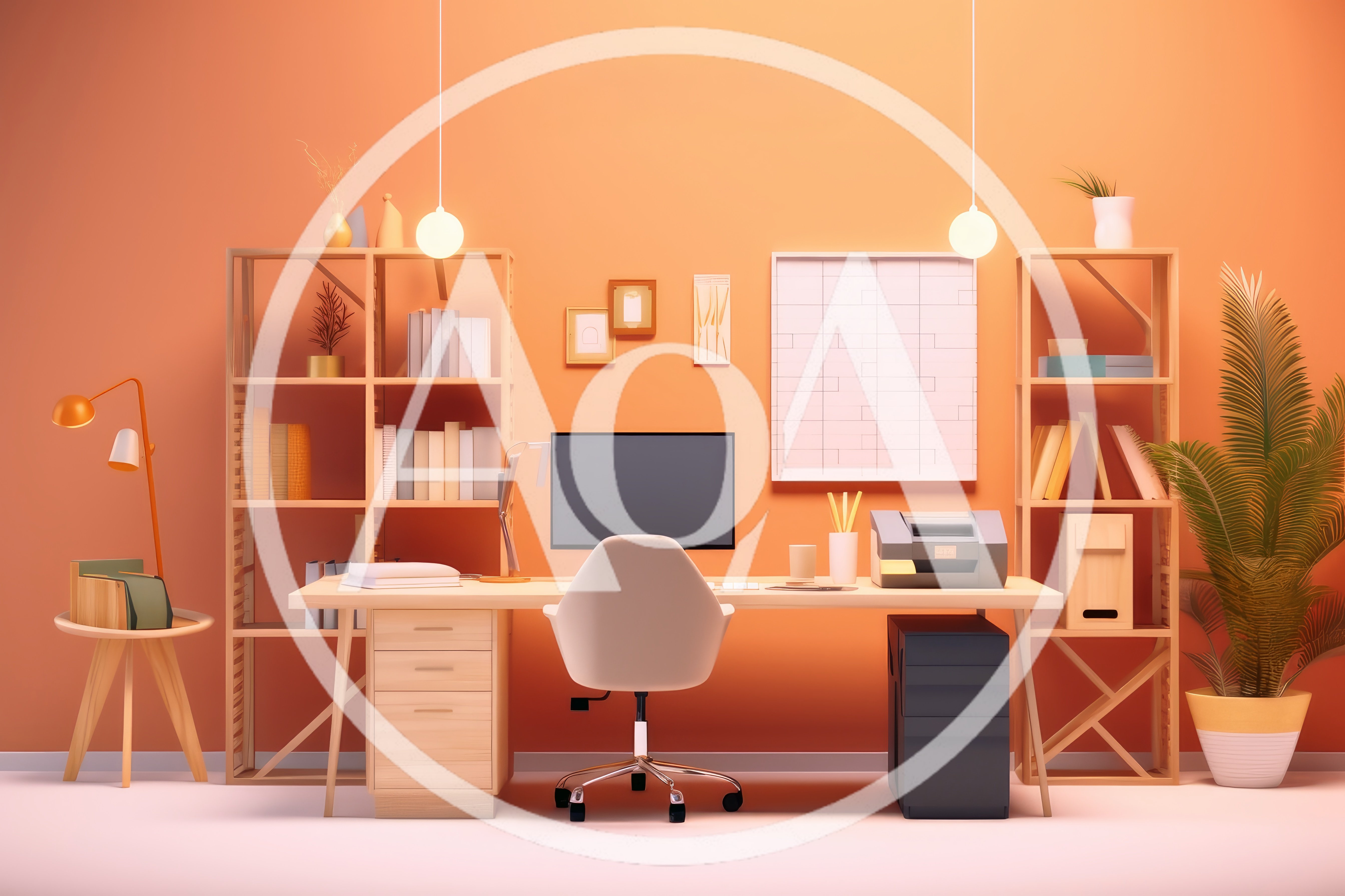 Modern Home Office Workspace With Desk And Shelving