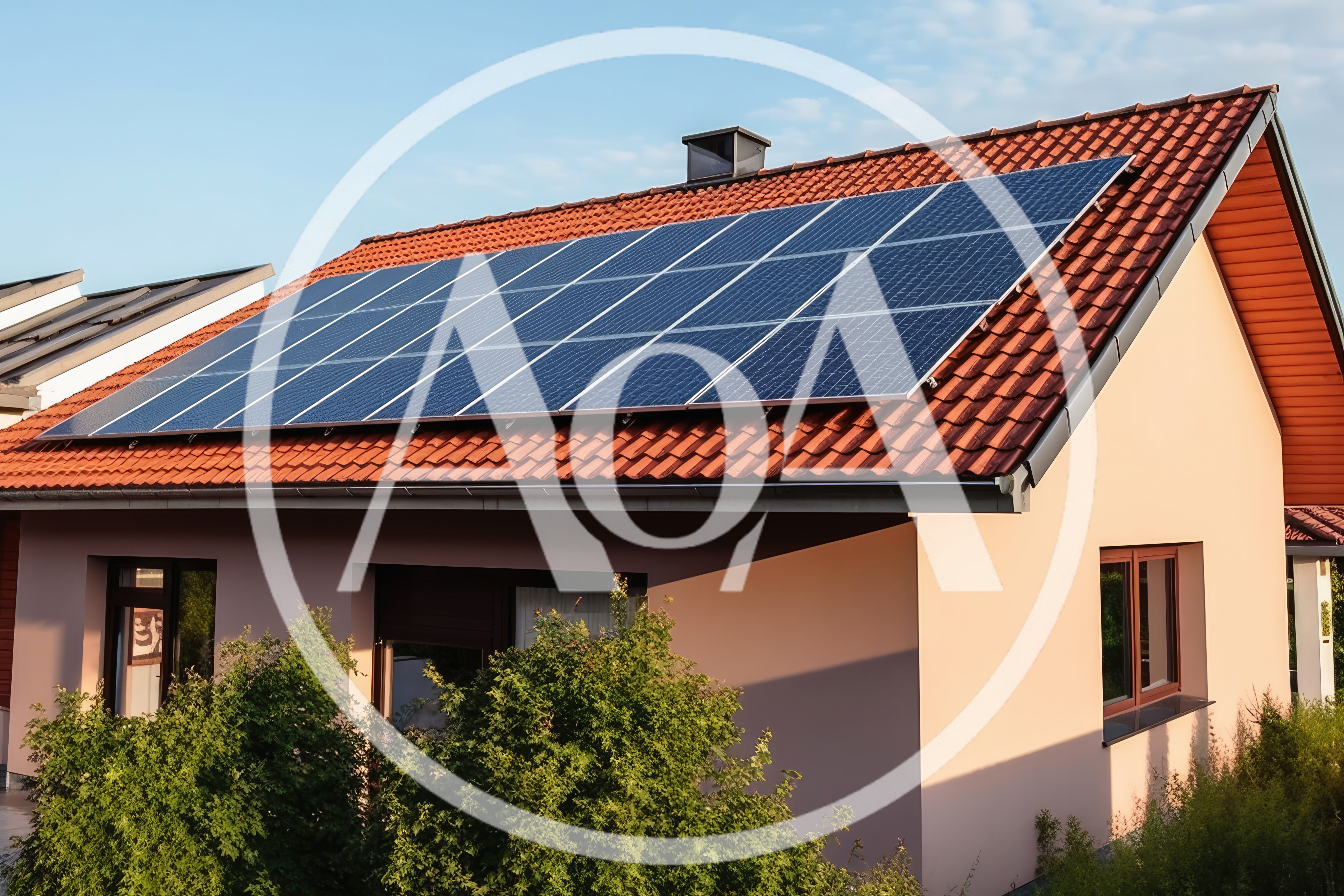 Residential House With Solar Panels On Tiled Roof