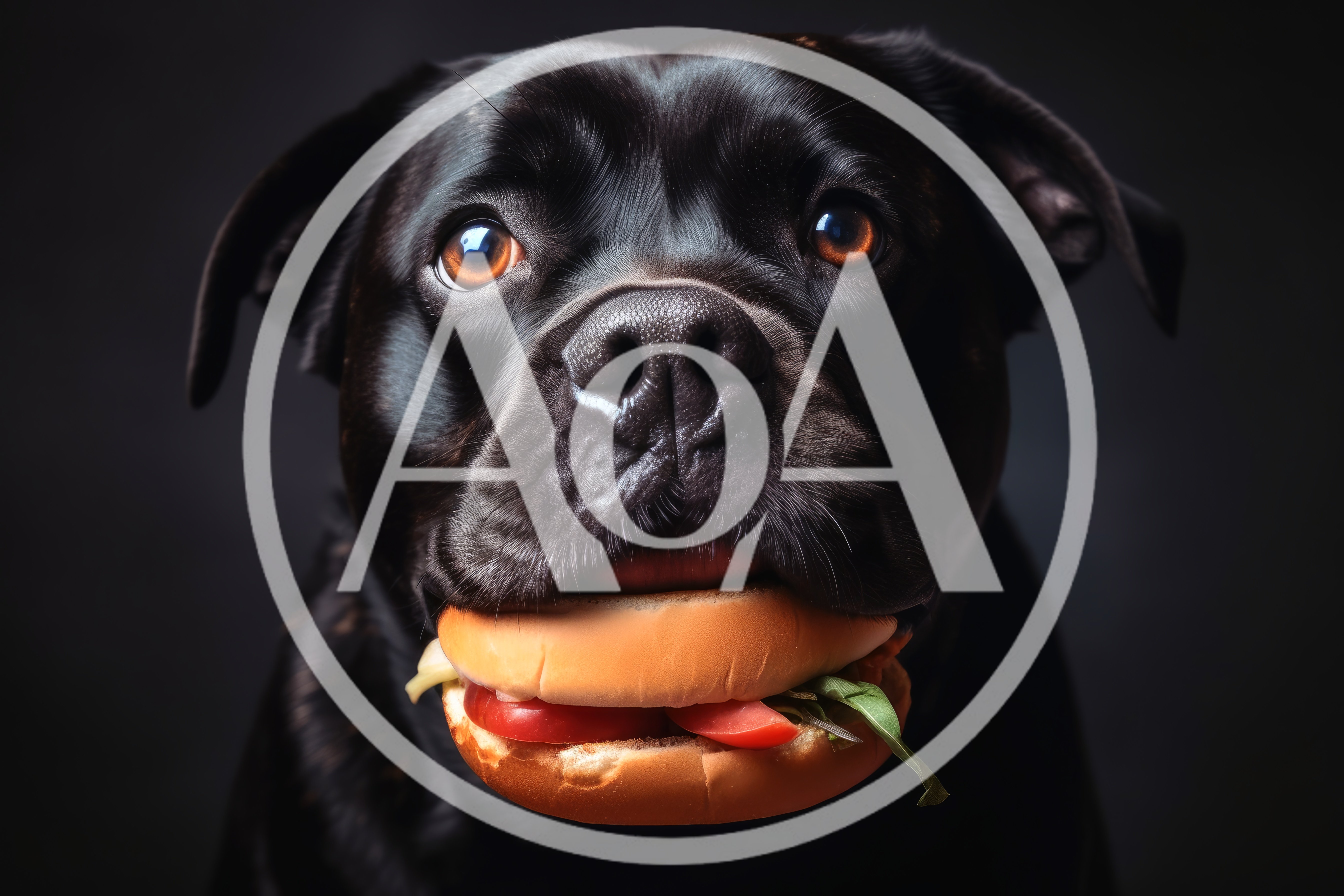 Black Dog Holding A Hamburger In Its Mouth