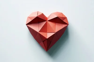 Geometric Red Paper Heart On White Background