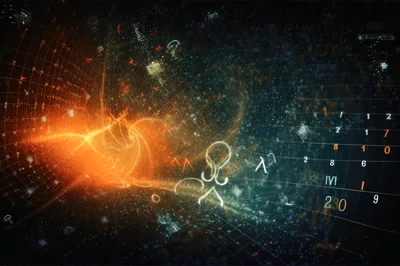 Abstract Digital Space With Glowing Symbols And Numbers