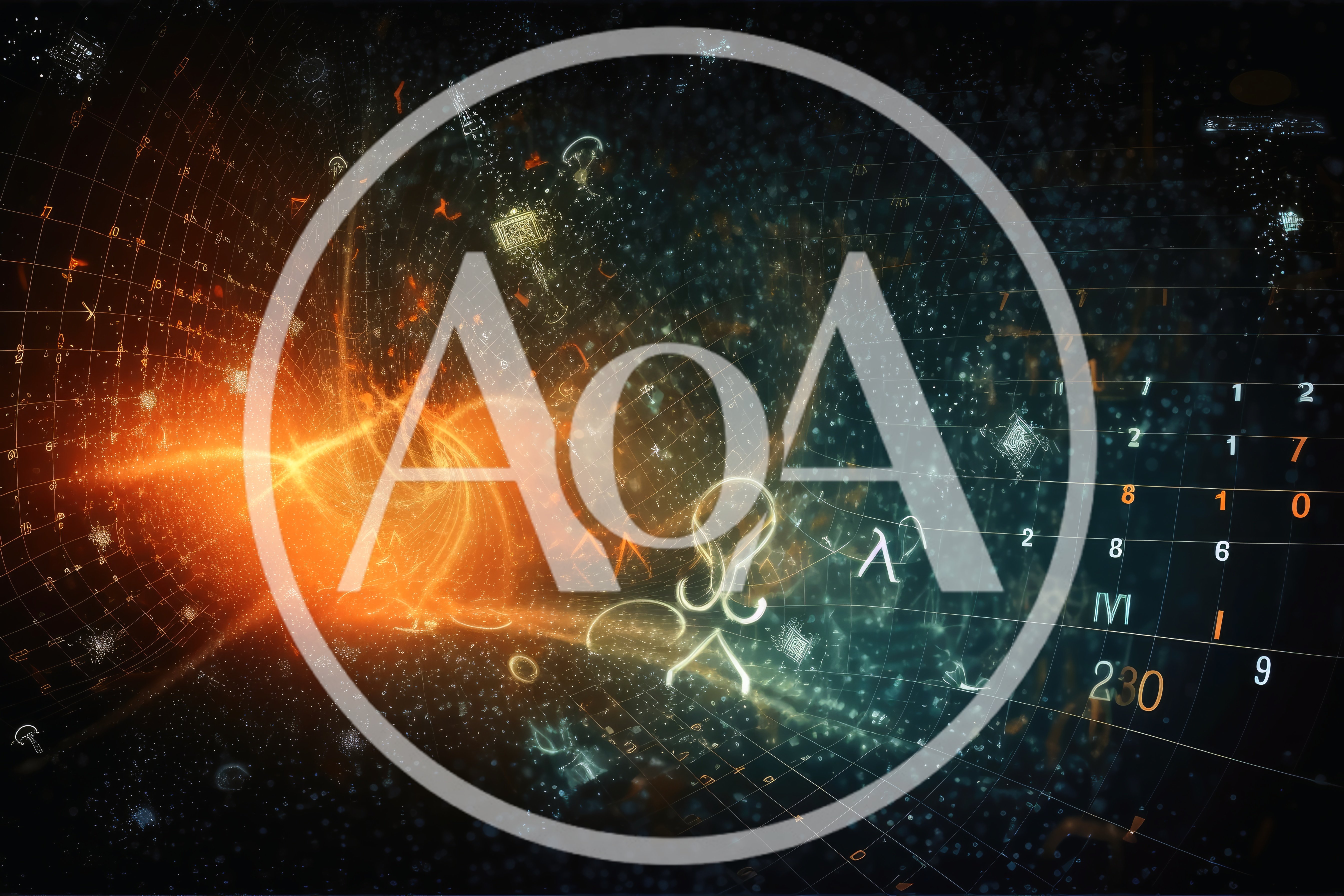 Abstract Digital Space With Glowing Symbols And Numbers