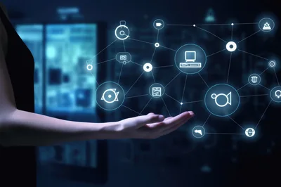 Digital Network Interface Floating Above A Human Hand