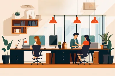 Colleagues Collaborating In A Modern Open Plan Office