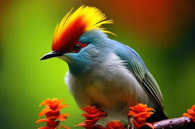 Exotic Bird With Vibrant Crest Perched On Orange Flowers