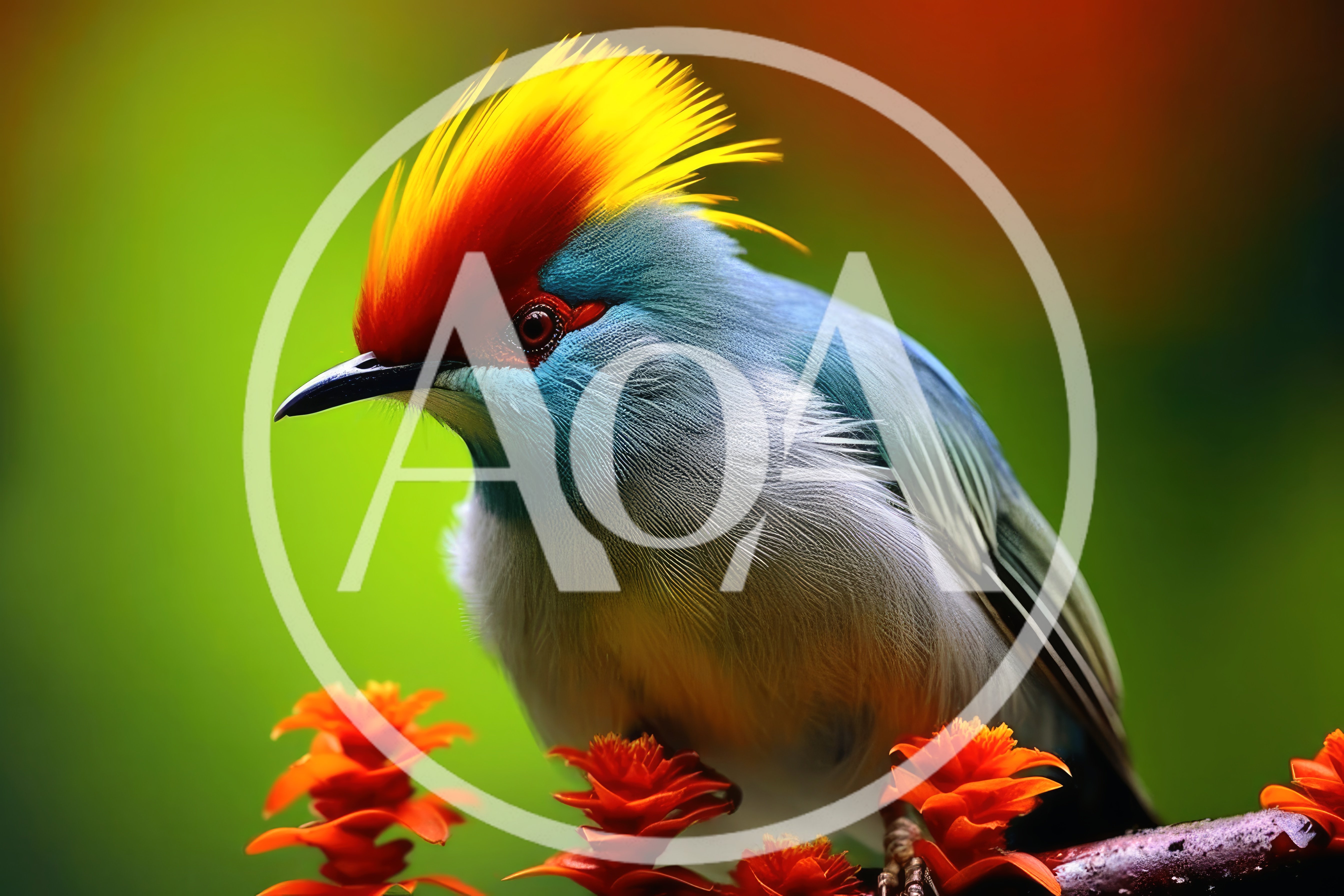 Exotic Bird With Vibrant Crest Perched On Orange Flowers