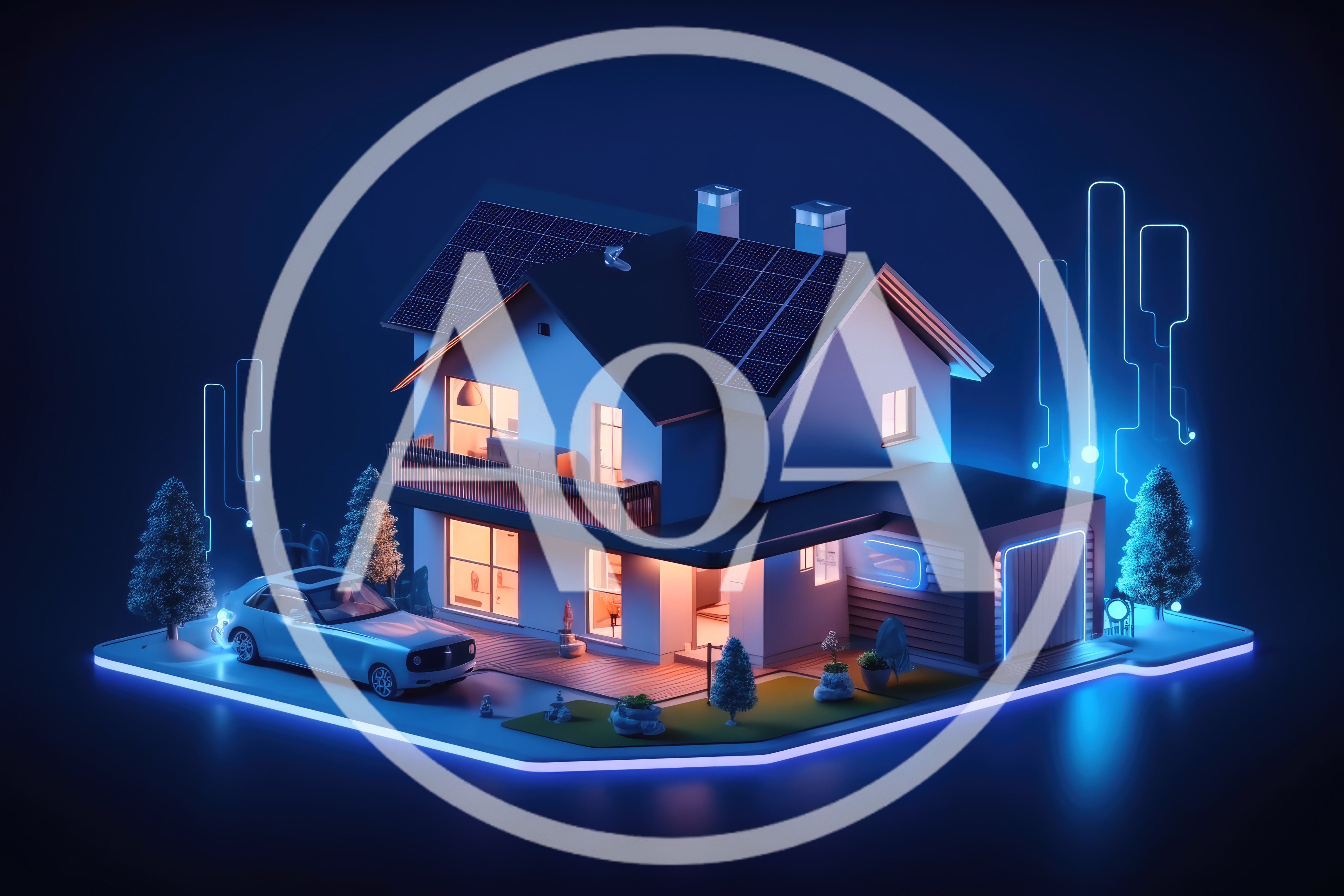 Modern Smart Home With Solar Panels And Electric Vehicle