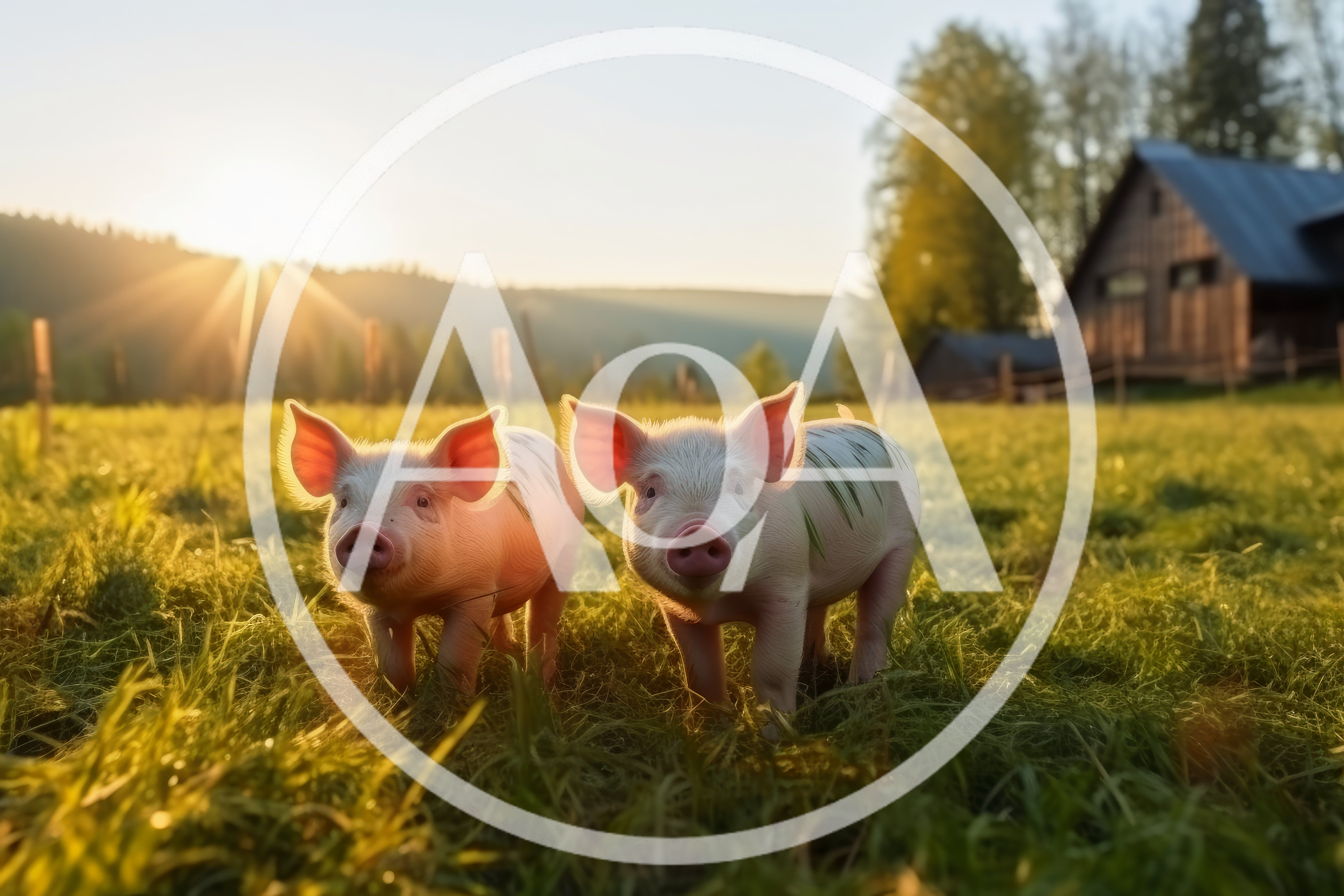 Two Cute Piglets Standing In A Sunny Meadow
