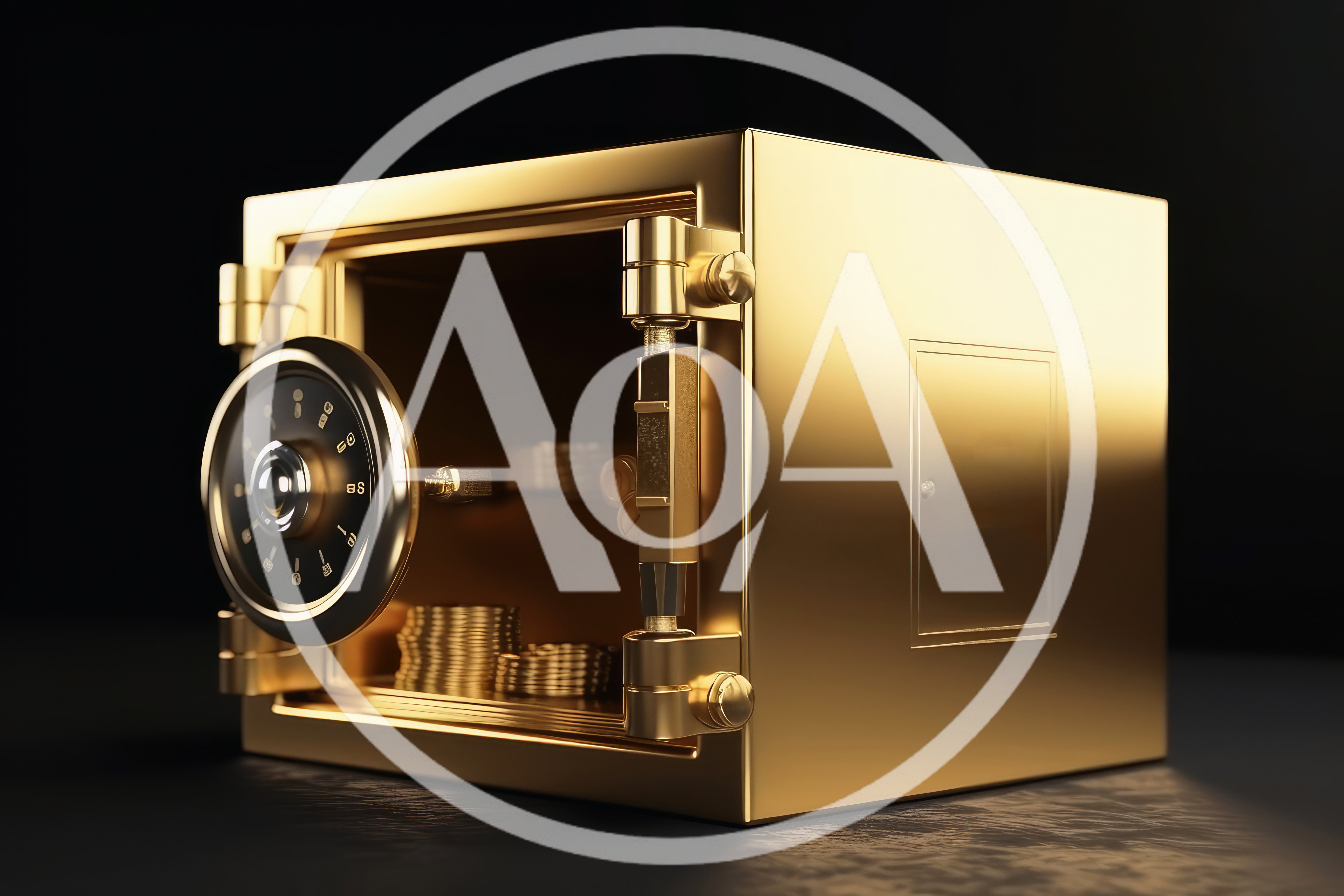 Open Golden Safe Filled With Stacks Of Gold Coins