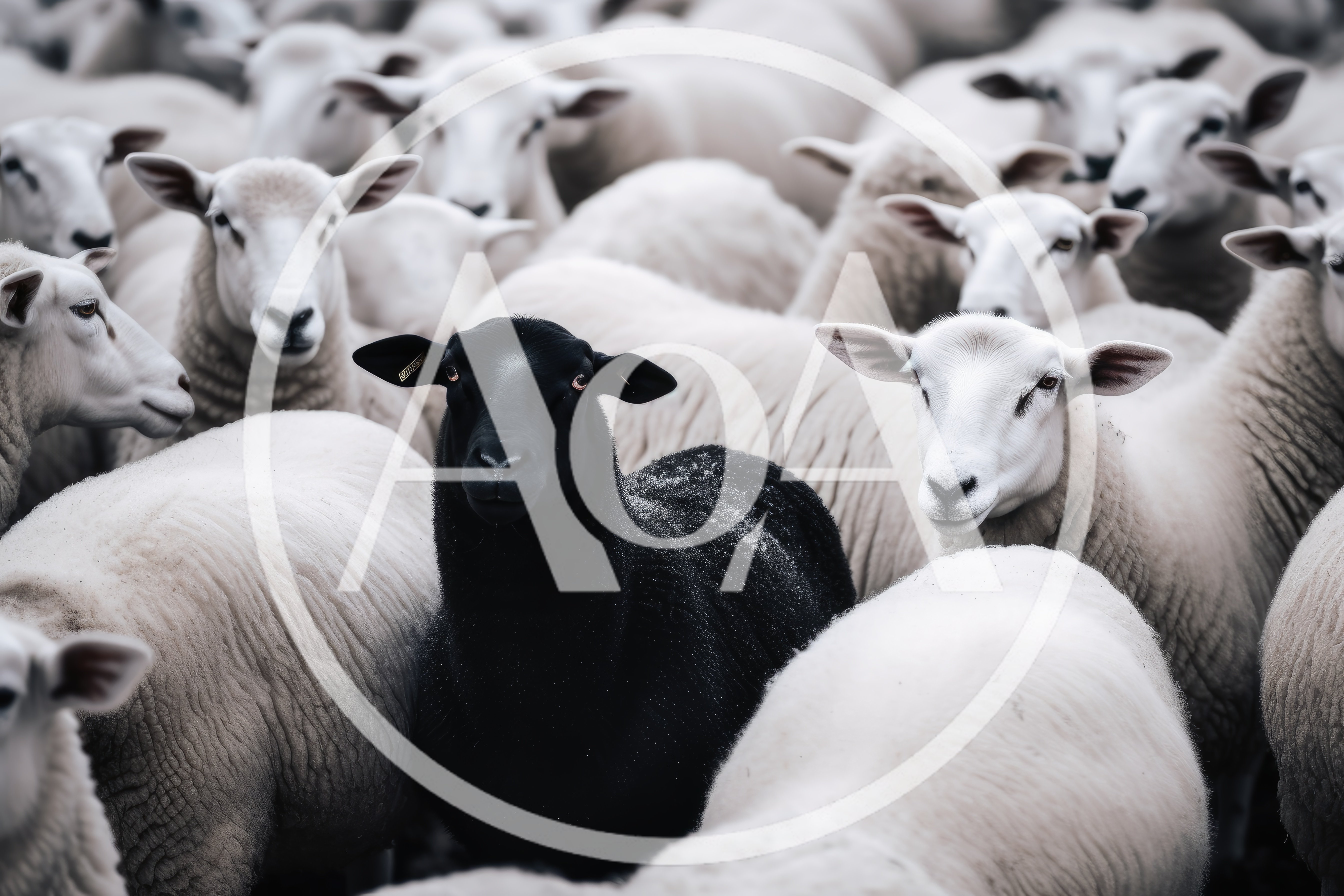 Black Sheep Standing Out In A Flock Of White Sheep