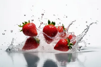 Fresh Strawberries Splashing Into Clear Water