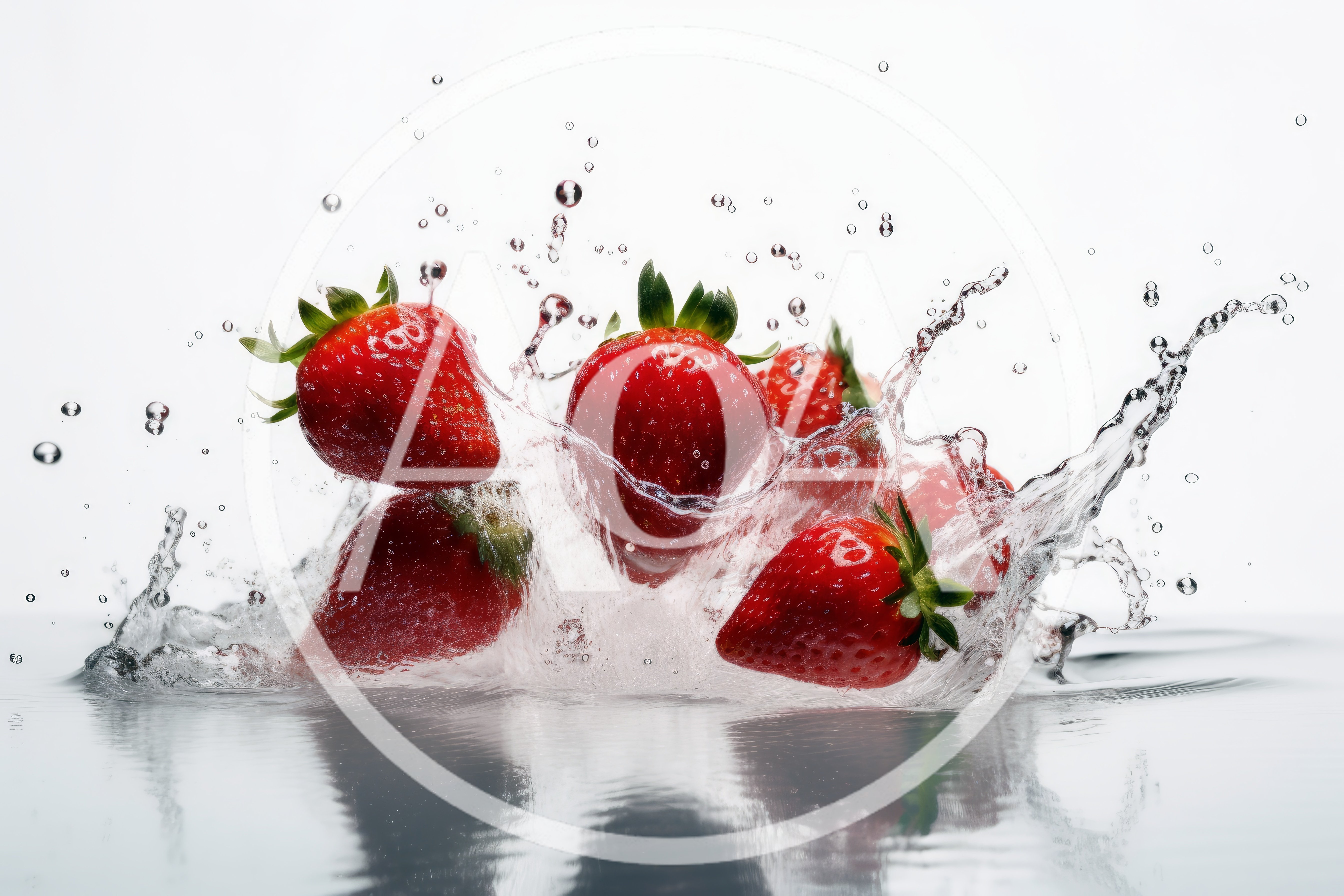 Fresh Strawberries Splashing Into Clear Water