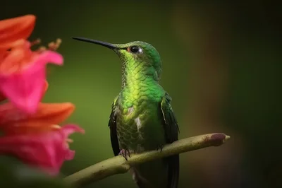 Green-Crowned Brilliant Hummingbird Perched on a Branch