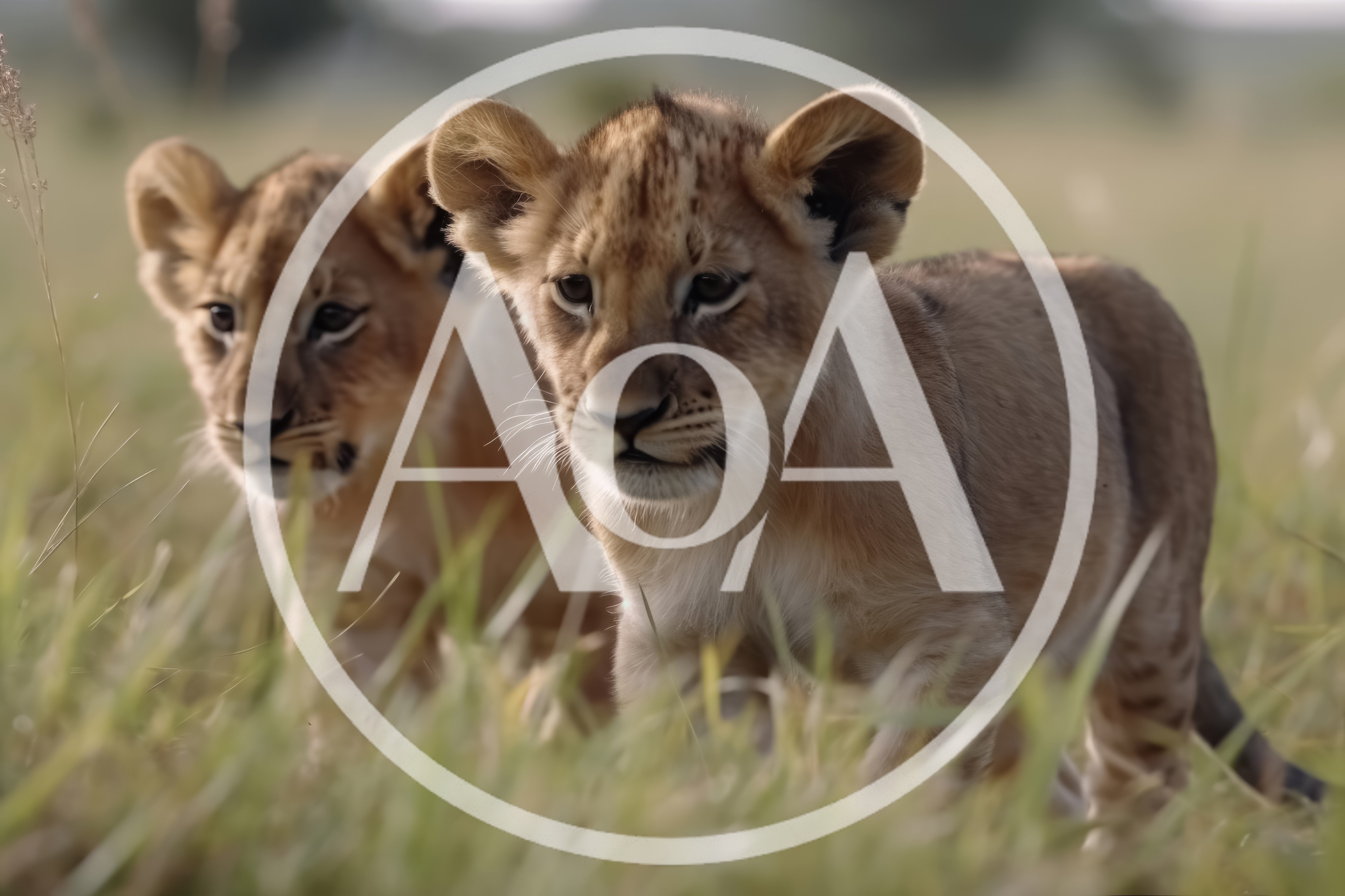Two Lion Cubs Walking Through Tall Grass