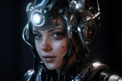 Portrait Of A Cybernetic Woman With Futuristic Headgear