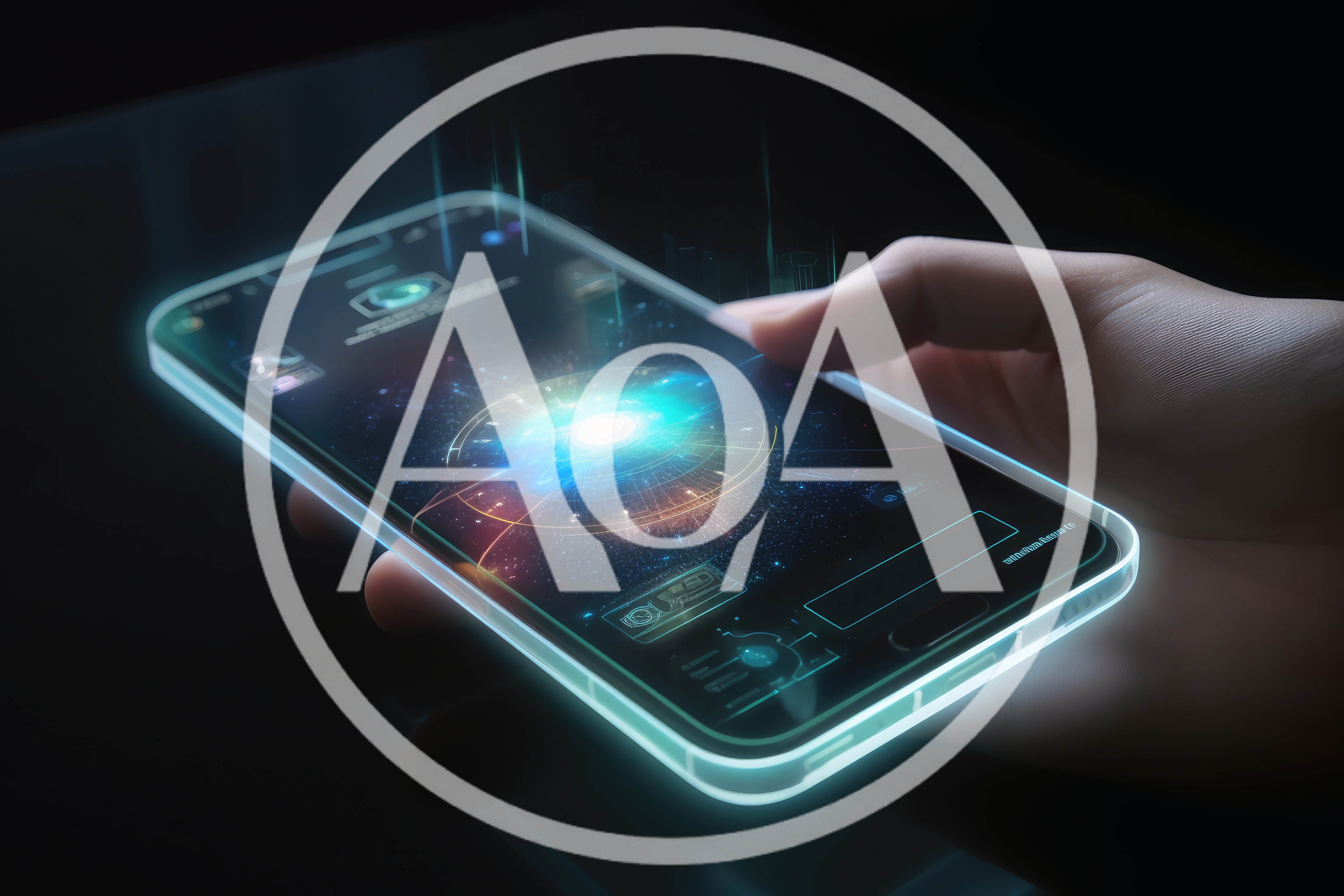 Hand Holding Futuristic Smartphone With Holographic Interface