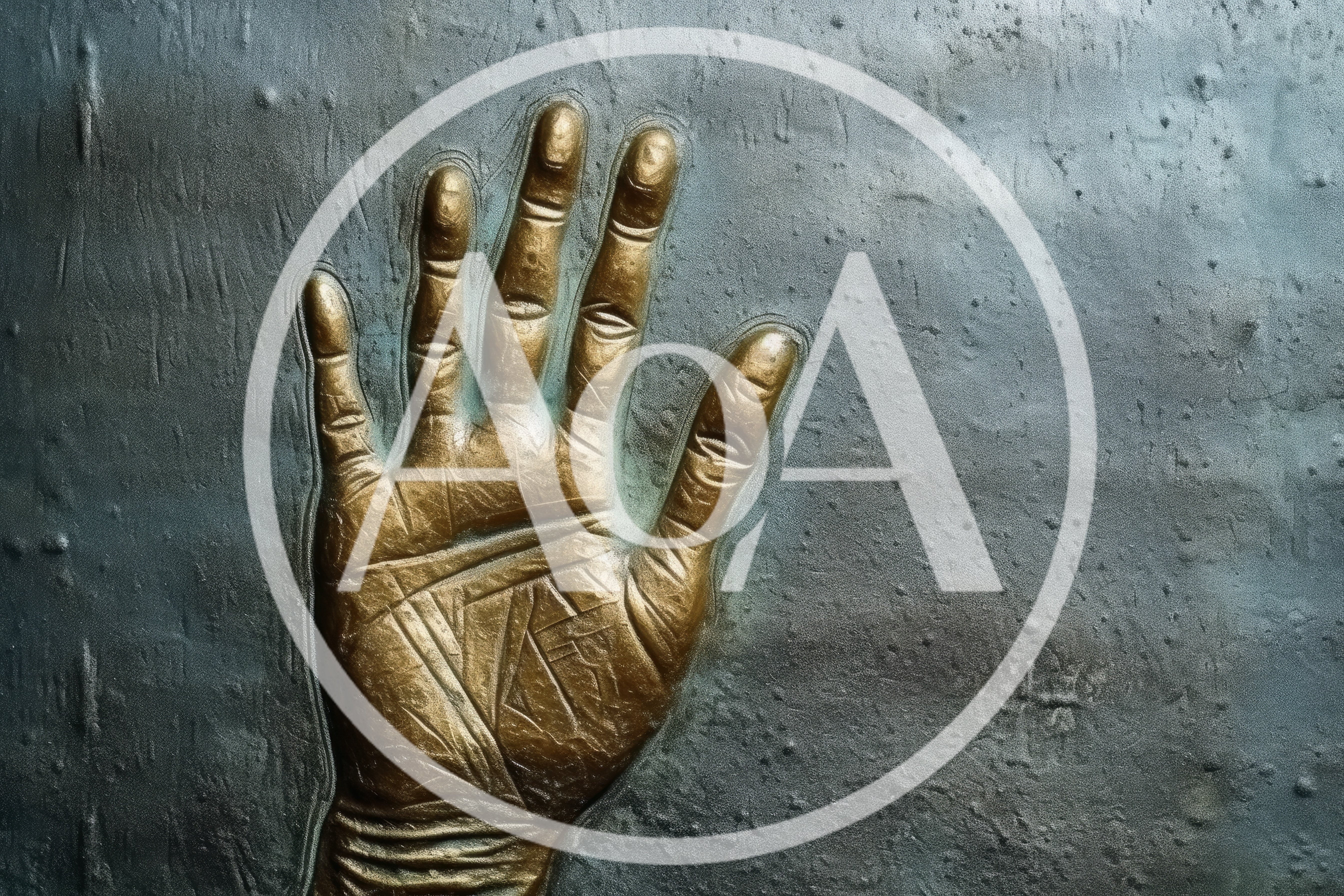 Bronze Hand Sculpture Imprint On Textured Metal Wall