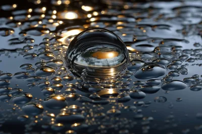 Macro View Of Water Droplets On Reflective Surface