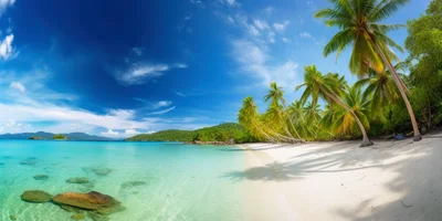 Tropical Beach Paradise With Palm Trees And Turquoise Water
