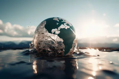 Conceptual Globe Partially Submerged In Water