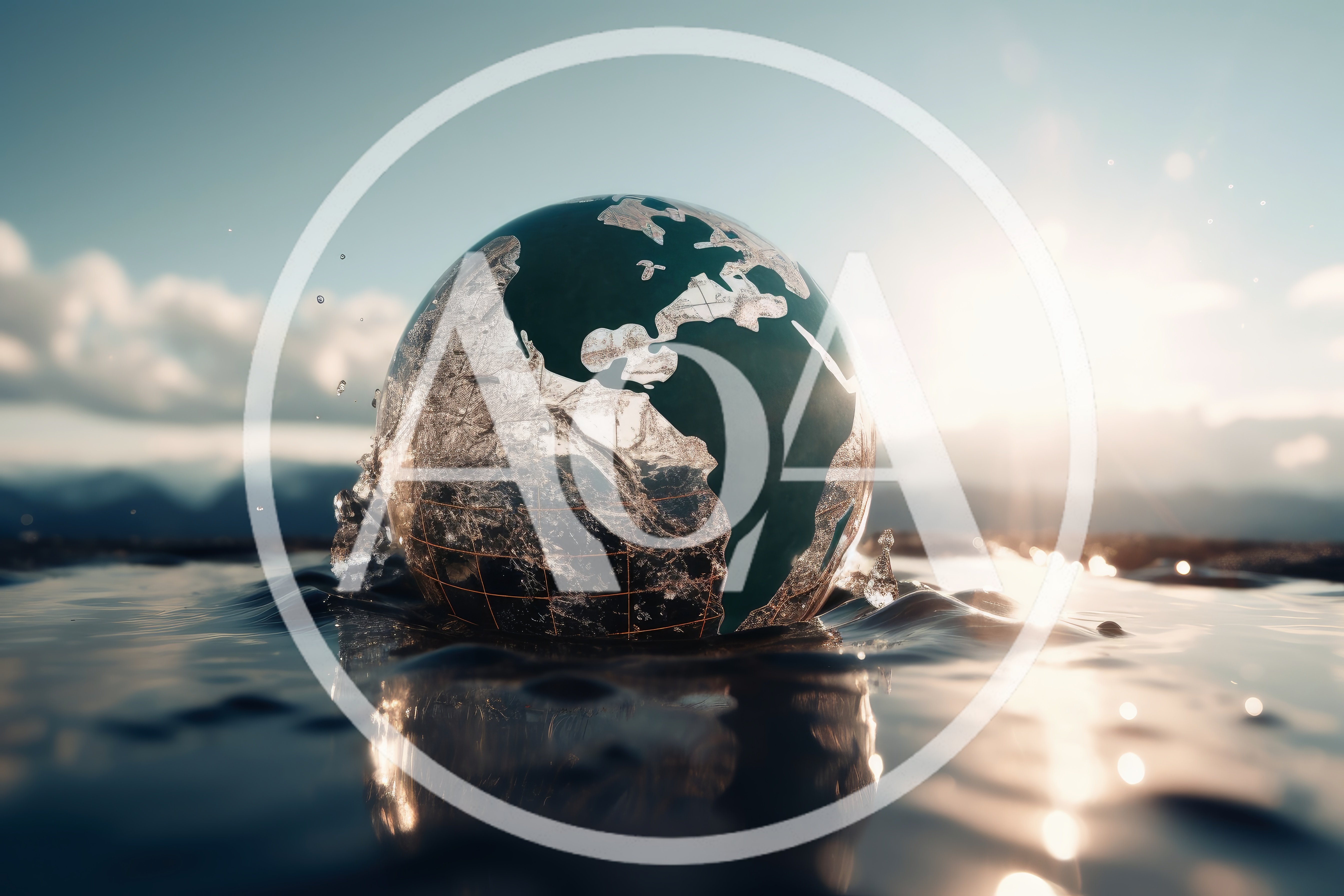 Conceptual Globe Partially Submerged In Water