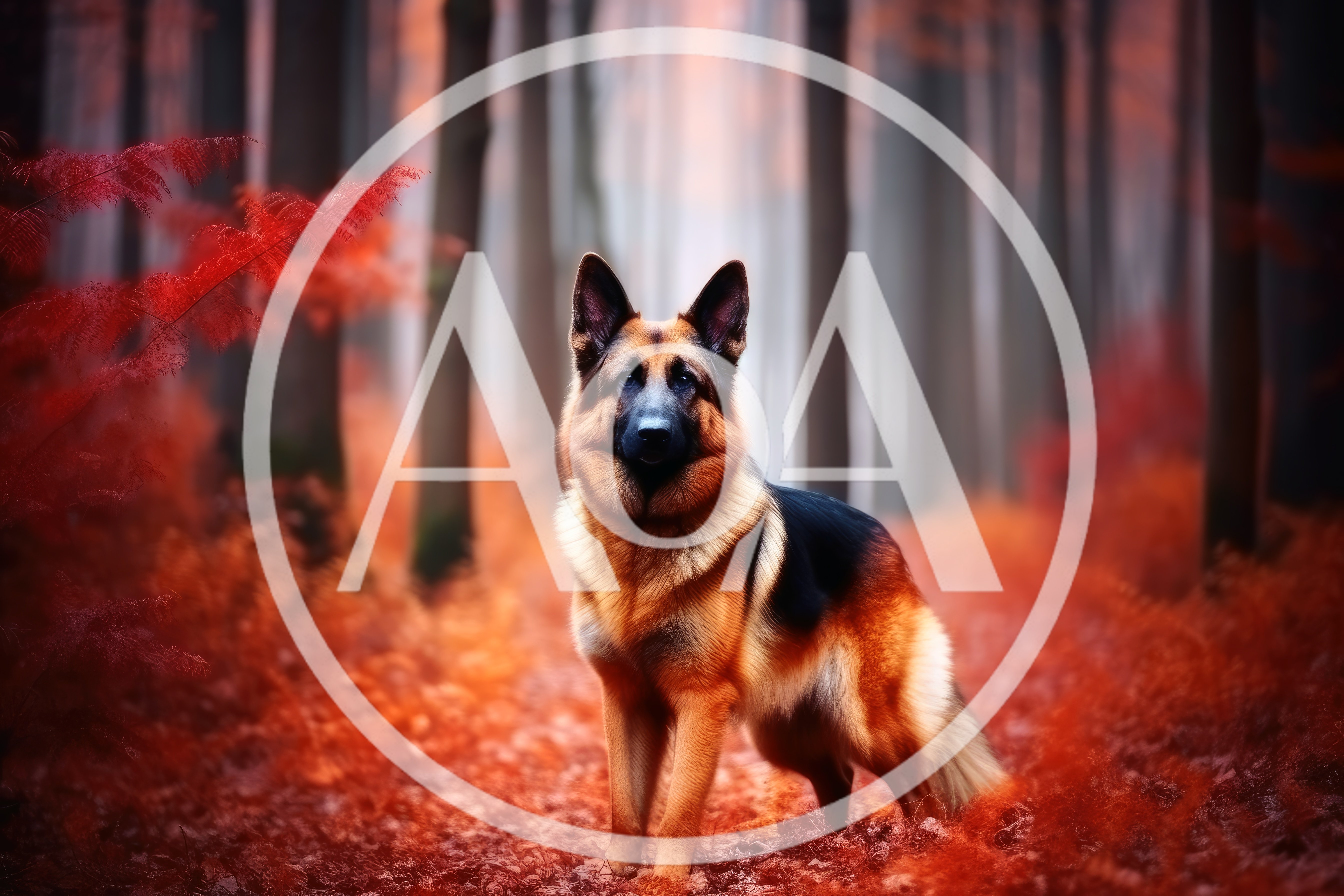 German Shepherd Standing In A Vibrant Autumn Forest