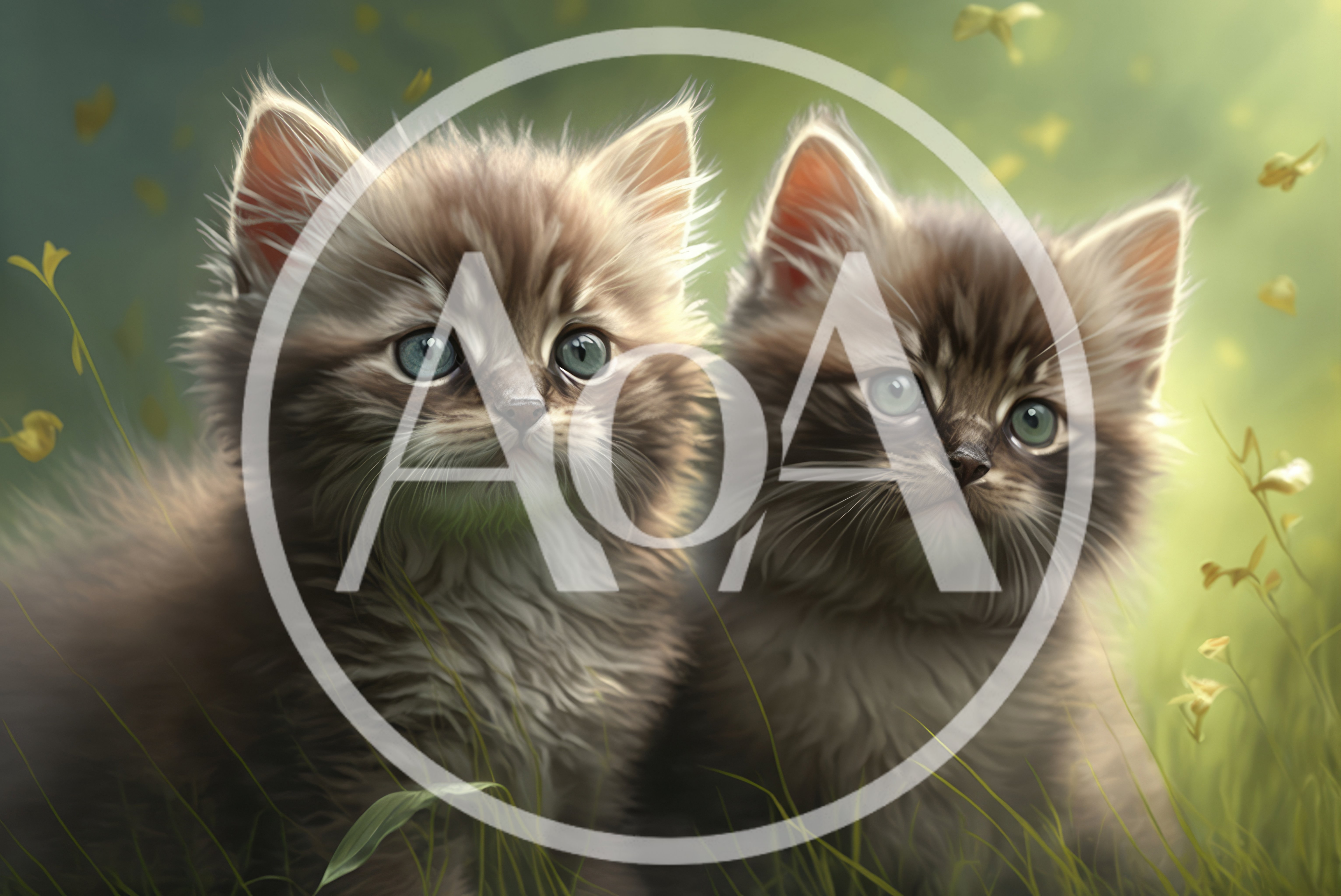 Two Fluffy Brown Kittens Sitting In A Grassy Meadow