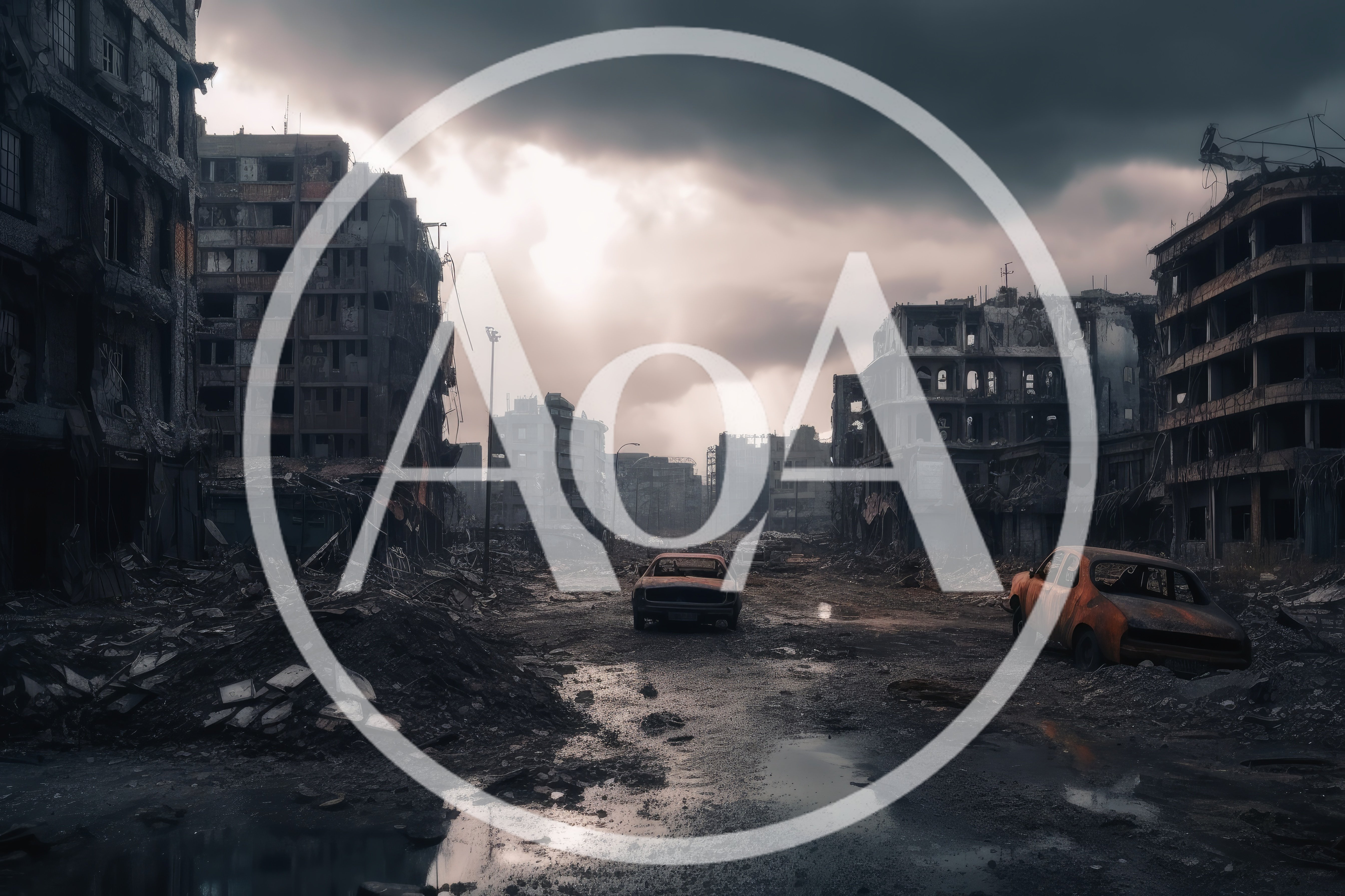 Post-Apocalyptic Ruined City Street With Abandoned Vehicles
