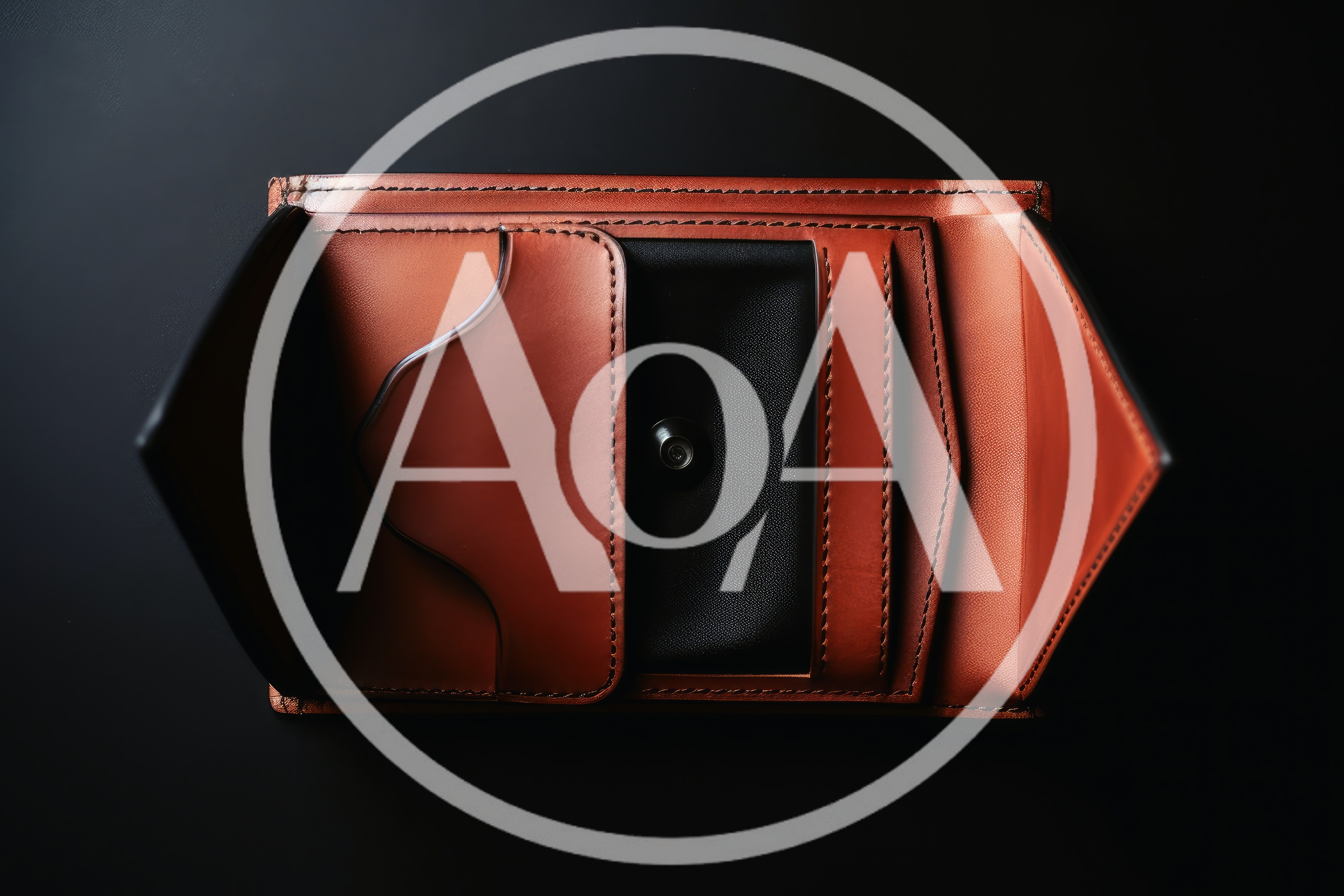 Open Brown Leather Wallet On Black Background
