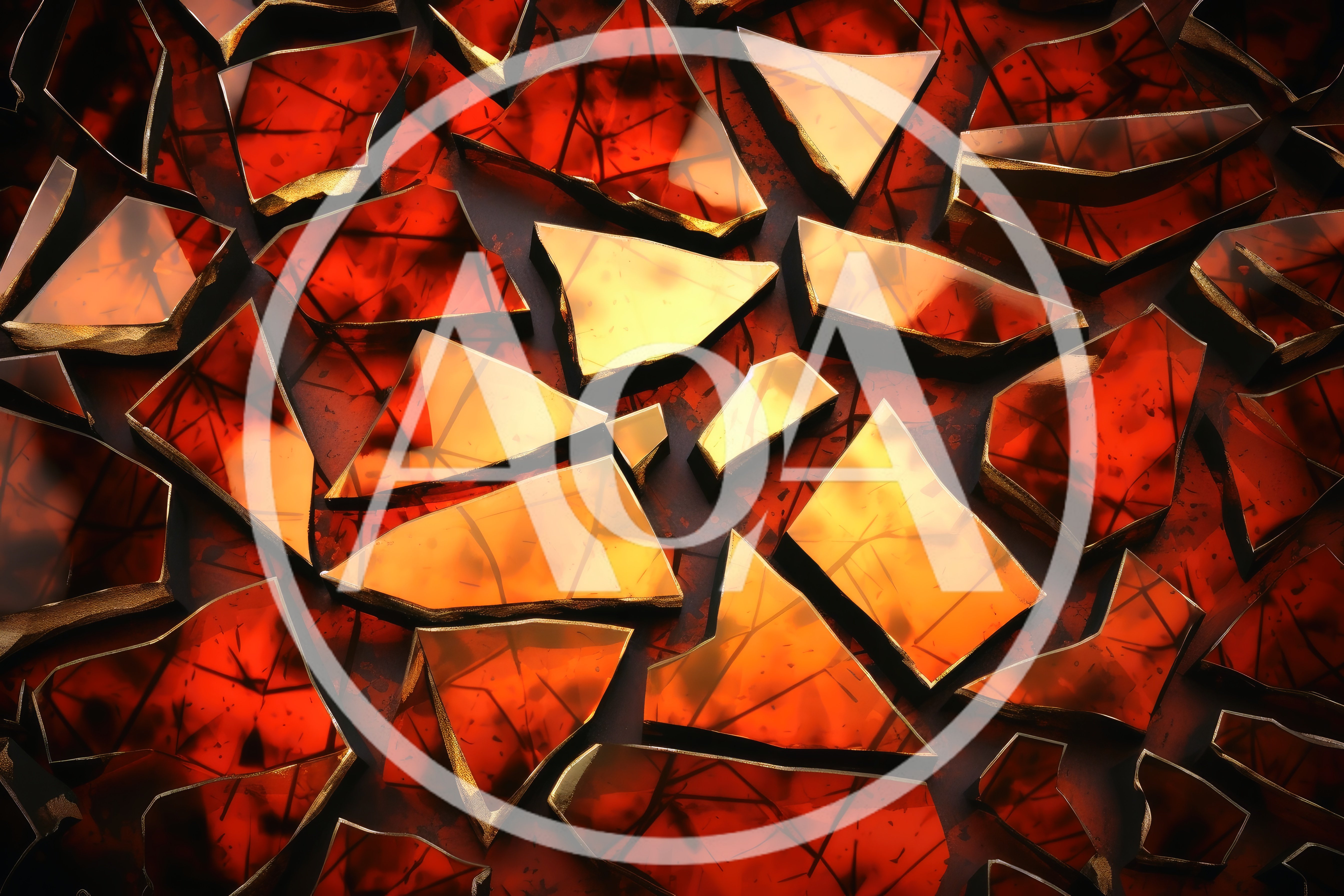 Abstract Shattered Red And Gold Glass Fragments