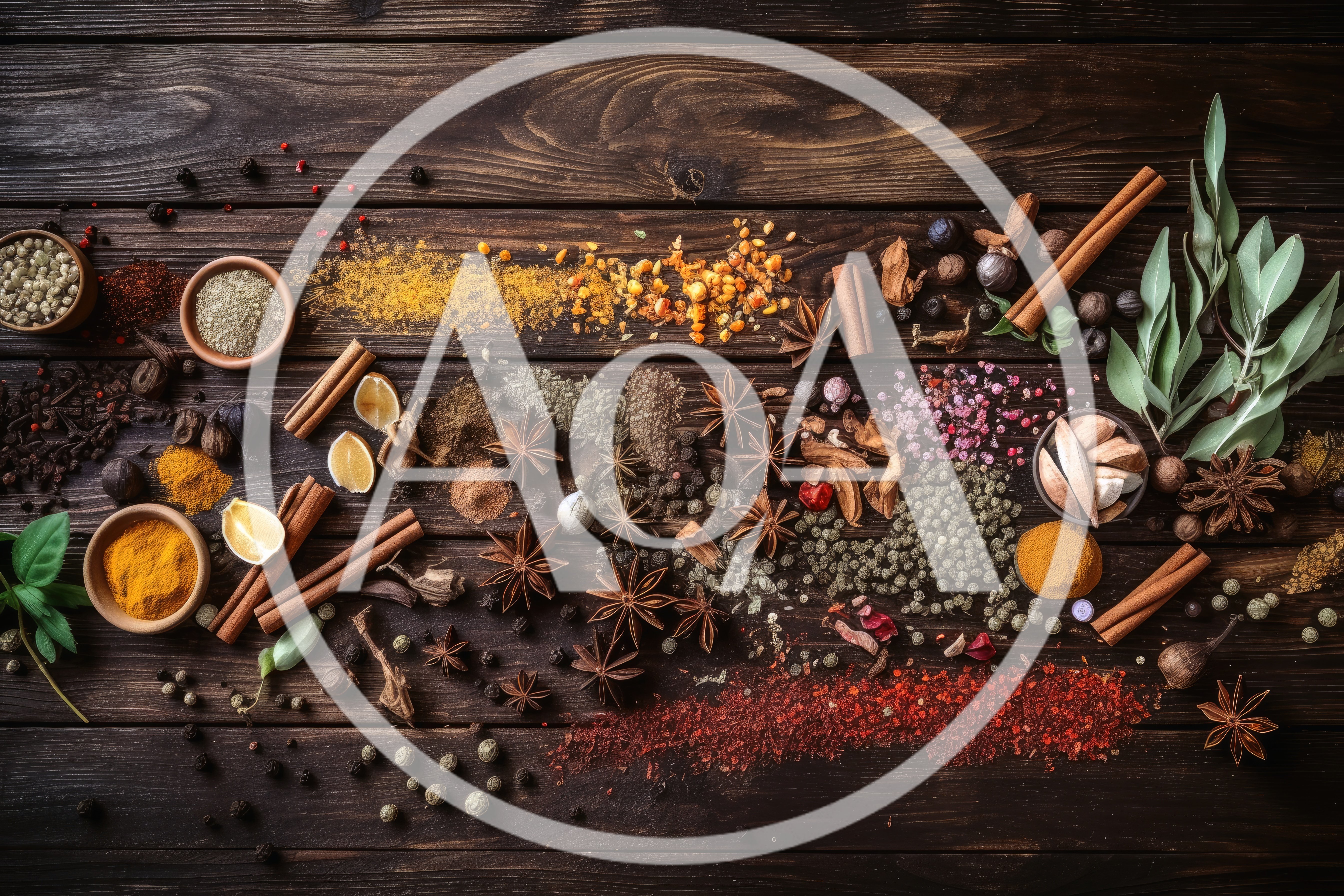 Assorted Spices and Herbs on Dark Wooden Table