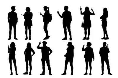 Set of Diverse People Silhouettes Standing and Gesturing