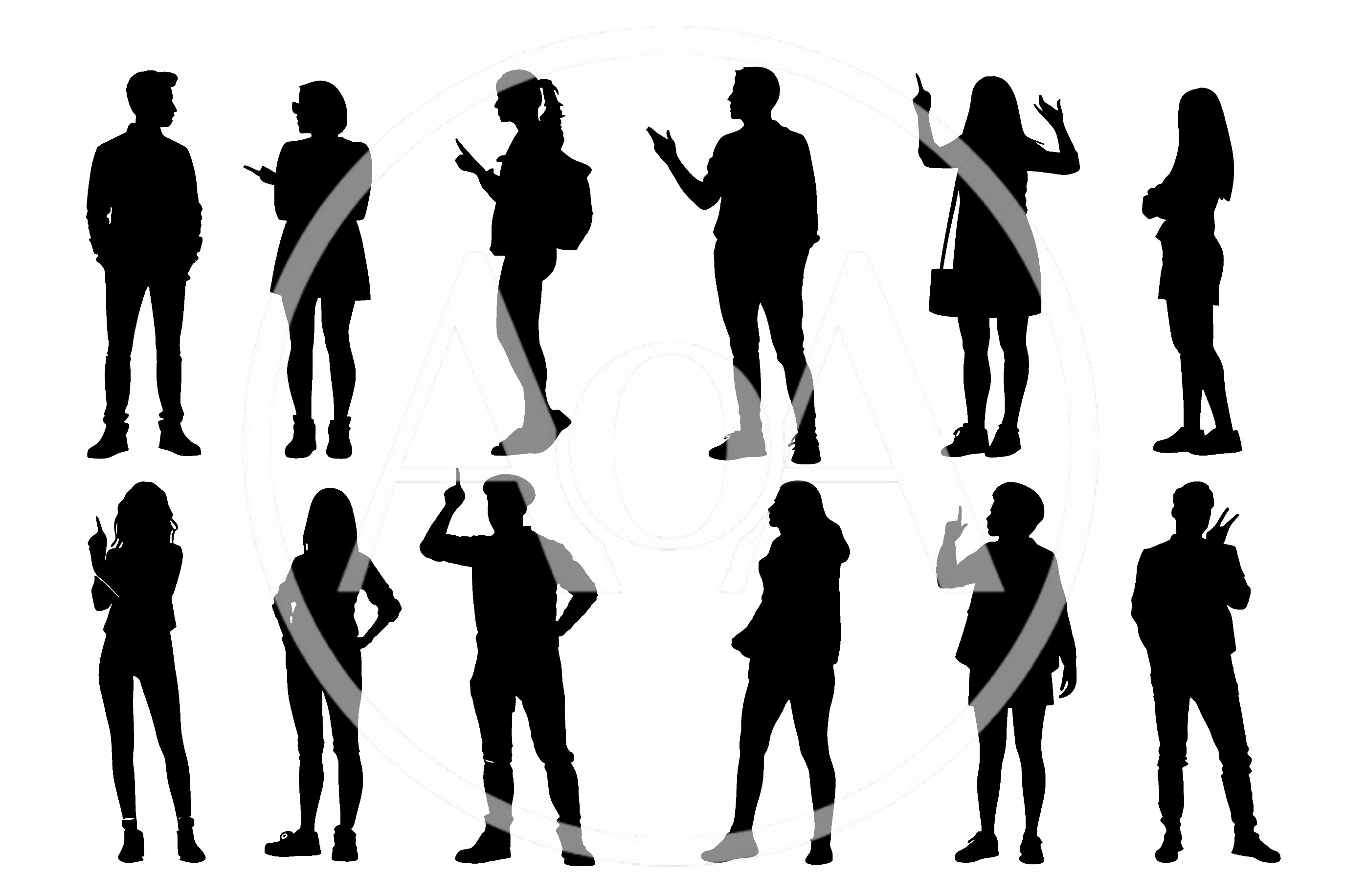 Set of Diverse People Silhouettes Standing and Gesturing
