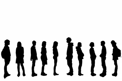 Silhouettes Of Diverse Students Standing In A Line