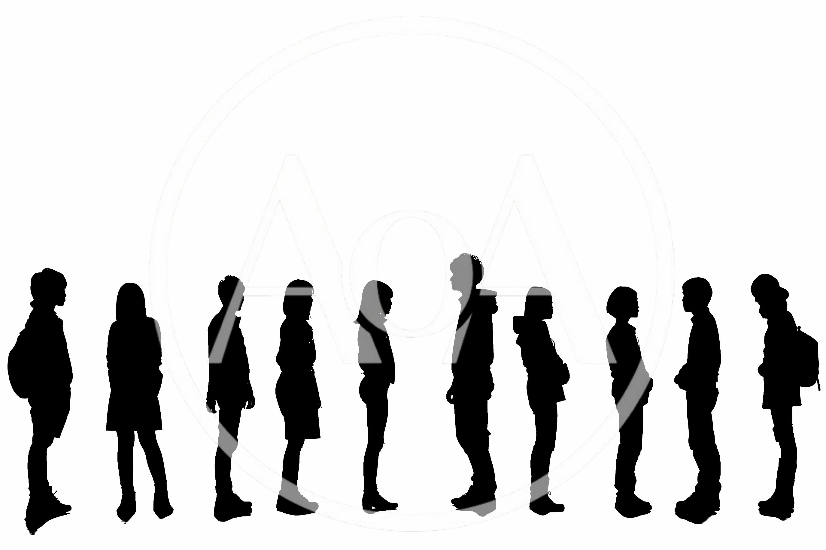 Silhouettes Of Diverse Students Standing In A Line