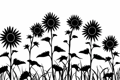 Black Silhouette Of Sunflowers In A Field