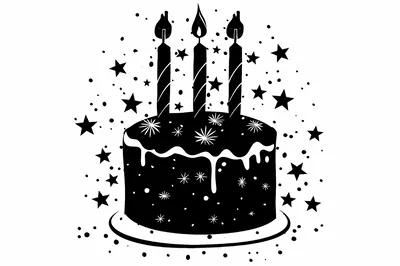 Black And White Birthday Cake Illustration