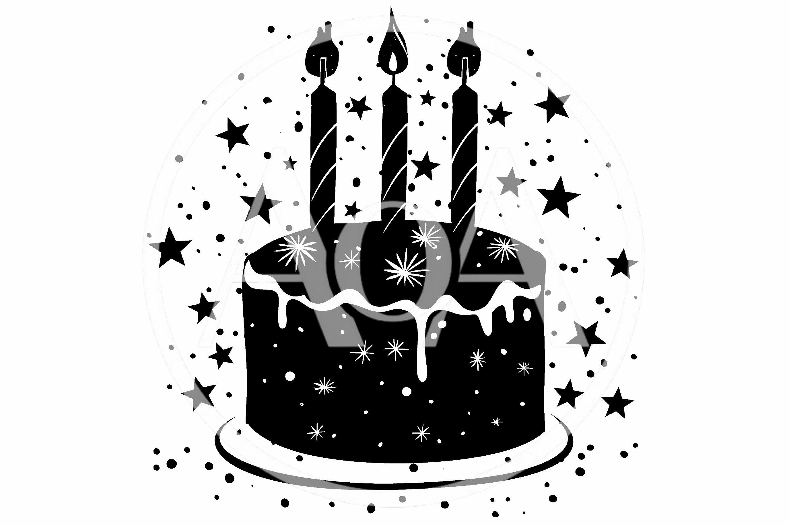 Black And White Birthday Cake Illustration