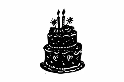 Black And White Silhouette Illustration Of Birthday Cake