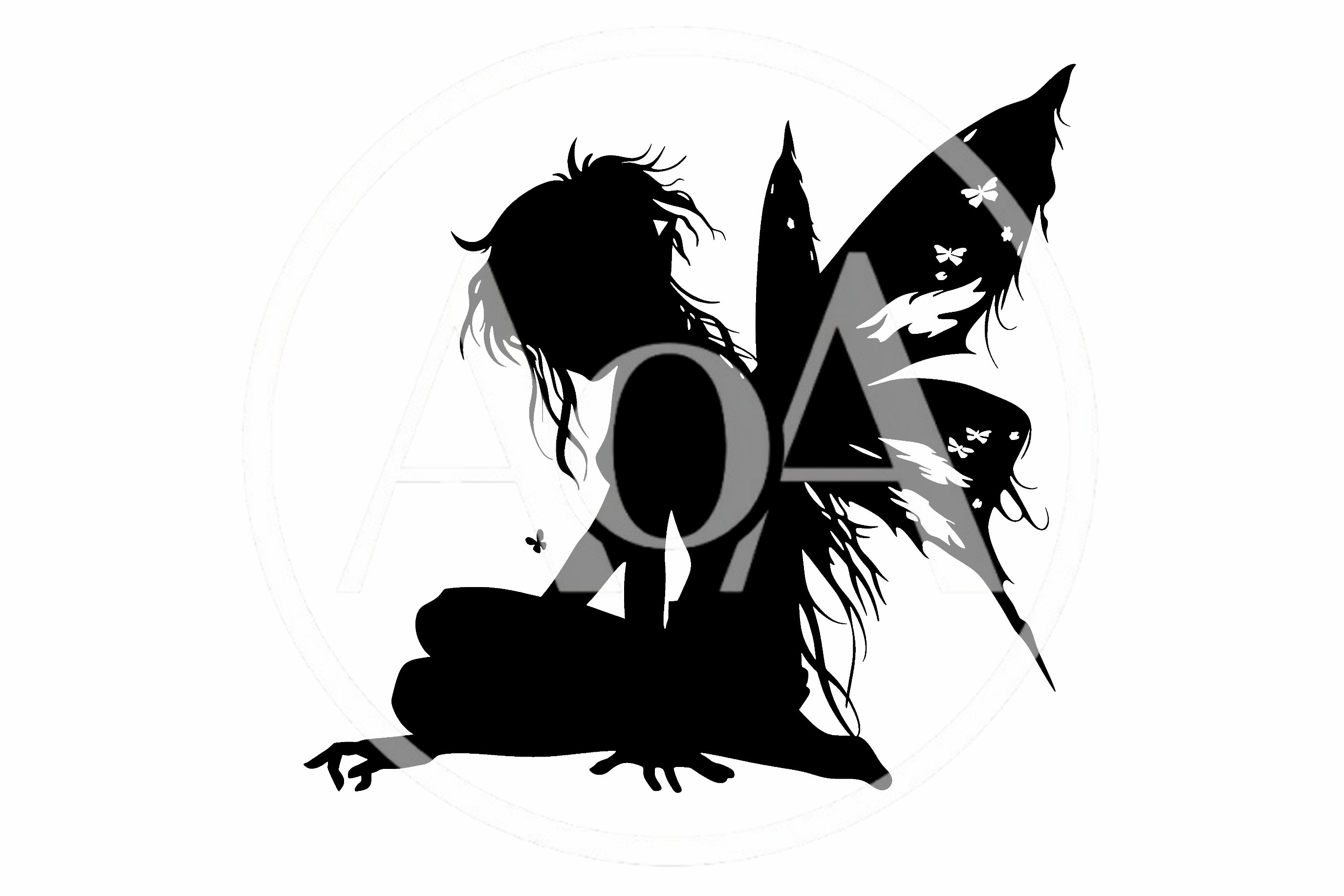Black Silhouette Of A Sitting Fairy With Wings