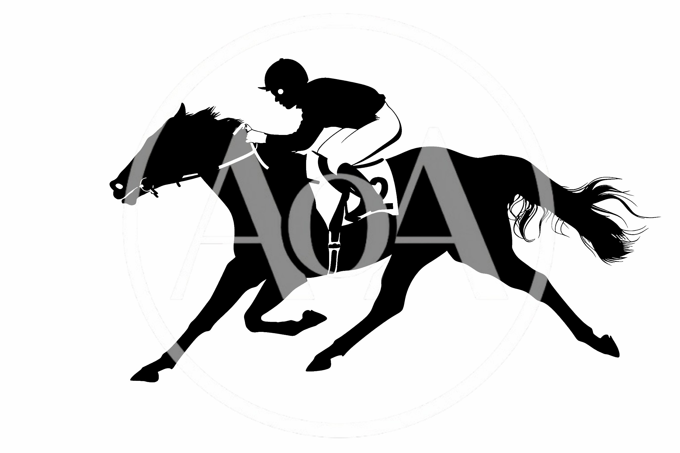 Black Silhouette Of A Jockey Riding A Racing Horse