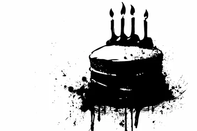 Black Ink Splatter Birthday Cake Illustration